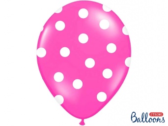 Balónek pastelový tmavě růžový - bílé puntíky - 1 ks