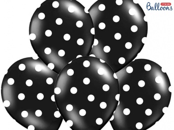 Balónky pastelové černé - bílé puntíky - 50 ks